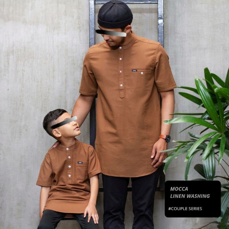 SAVIQ KURTA COUPLE ANAK DAN AYAH LENGAN PENDEK DUSTY PINK / BAJU KOKO MOCCA /MINT ORIGINAL SAVIQ