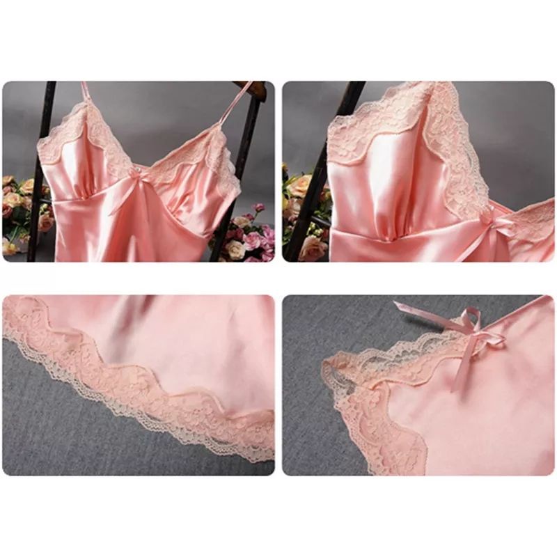 Baju dinas malam, baju ibadah depan suami lingerie dress satin seksi impor set dapat cd talinya.