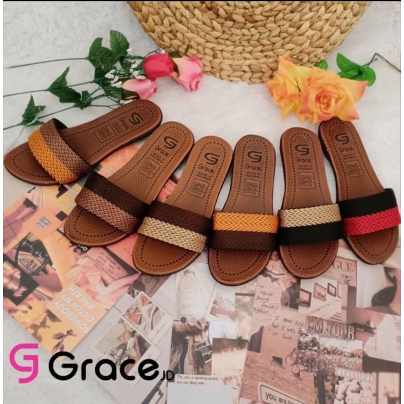 GRACE (rajut selop tapak coklat) SANDAL cewek turki / sendal wanita