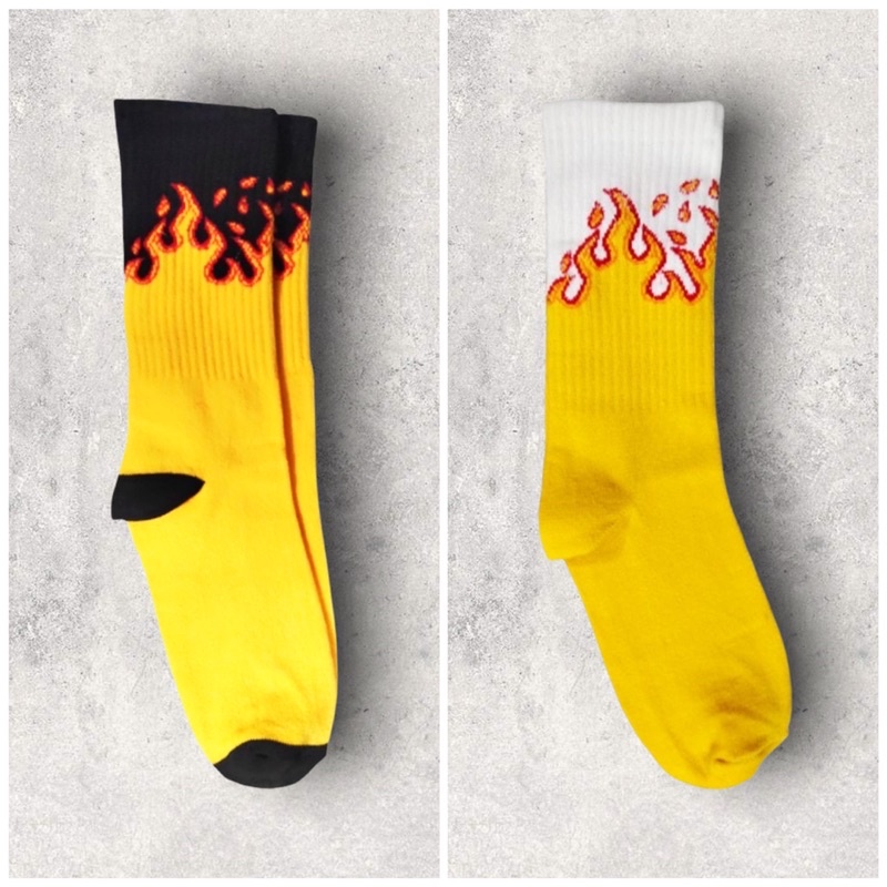 KAOS KAKI PANJANG MOTIF FLAME HITAM WARNA PREMIUM