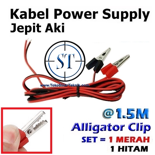 kabel Capit Buaya @1.5m Alligator Clip Cable Accu Jepitan Klip Jepit Aki Sepasang Merah - Hitam