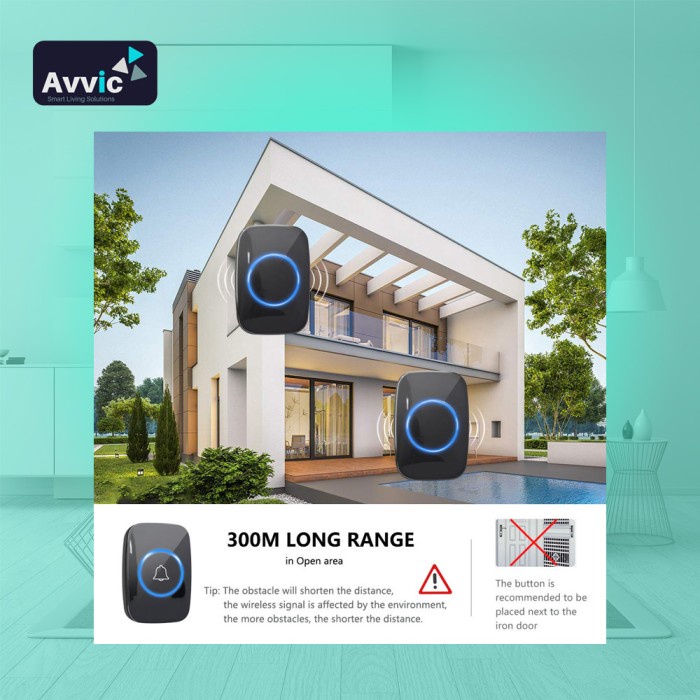 Avvic x Cacazi Wireless Doorbell 2 Receiver 2 Transmitter Bel Pintu Rumah Kantor