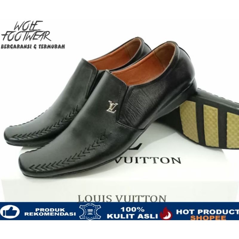 SALE! SEPATU PANTOFEL KULIT ASLI PRIA CASUAL - SEPATU KANTOR KASUAL - PANSUS HITAM LV POMPEII