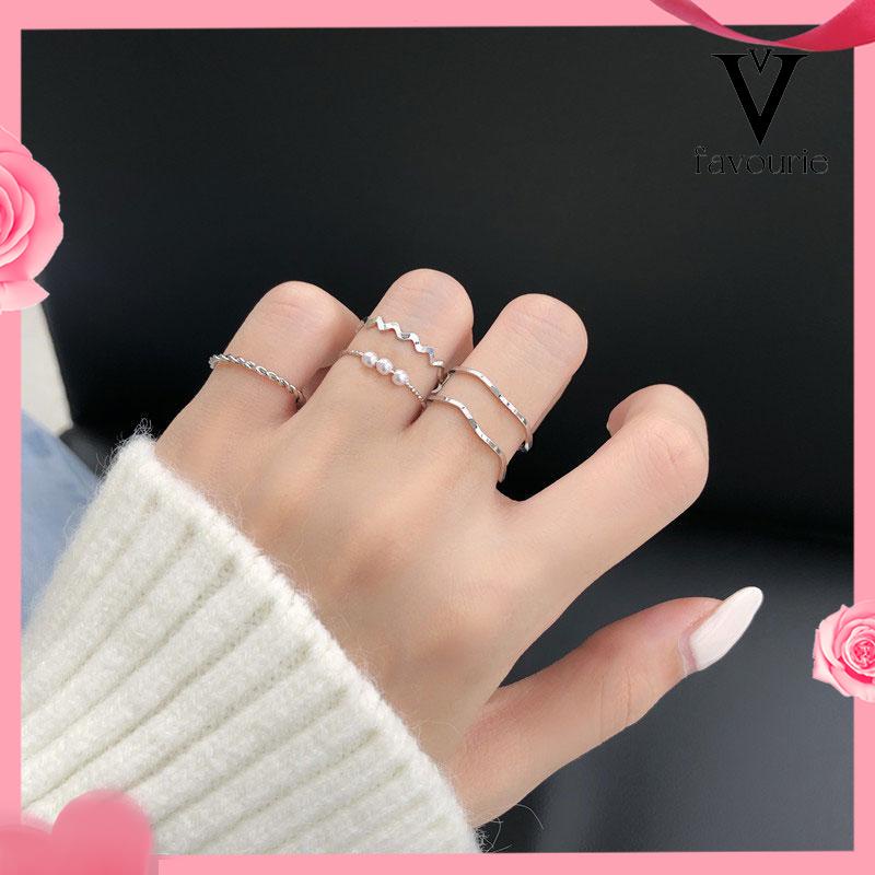 [COD]5 pcs Cincin Set Fashion Aksen Berlian Imitasi Mutiara Untuk Wanita-FA