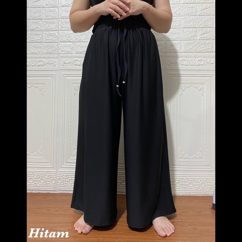 COMFY PANTS CELANA KULOT PANJANG POLOS TALI MELAR MURAH FIT TO XXL BIGSIZE JUMBO GROSIR ADEM HITAM