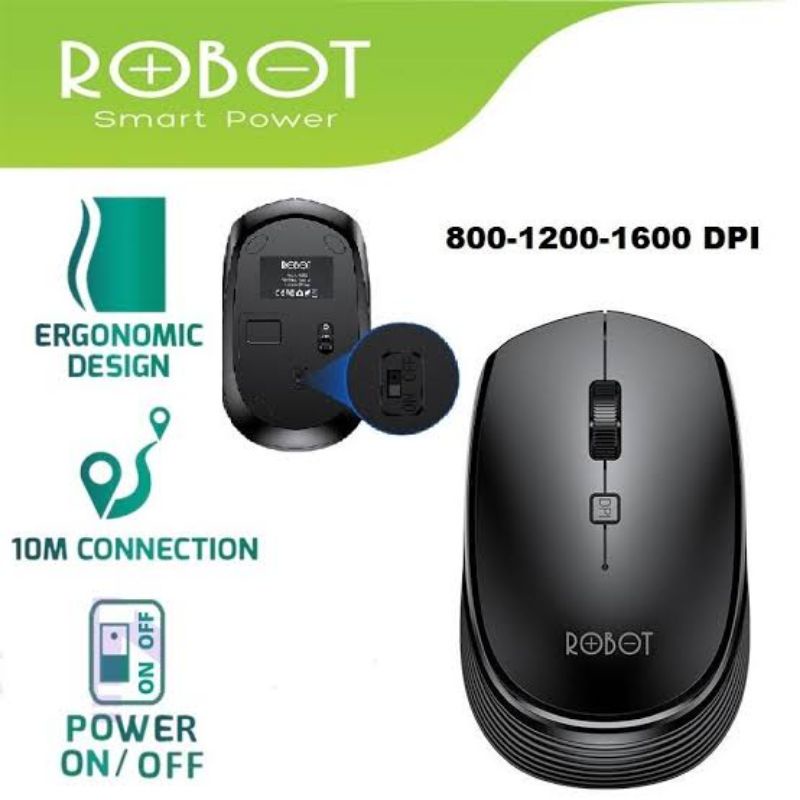 [ROBOT 205] MOUSE WIRELESS ORIGINAL ROBOT 1600DPI MOUSE BLUETOOTH ERGONOMIC DESIGN