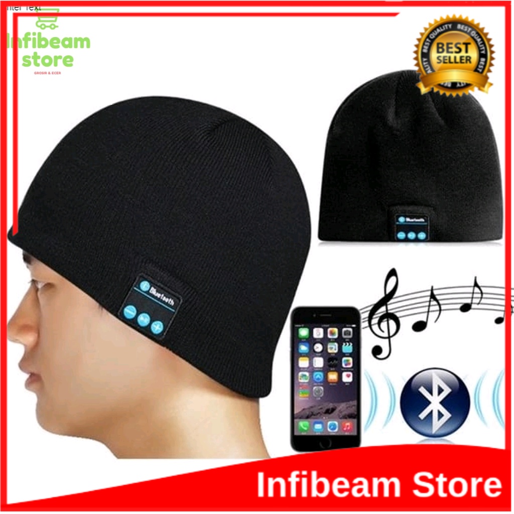 BLUETOOTH TOPI KUPLUK BEST SELLER - Hitam / Handsfree bluetooth kupluk / Headset bluetooth kupluk