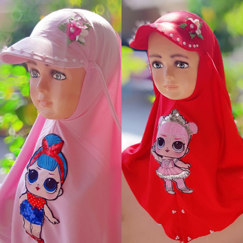 Jilbab anak LOL LED musik TOPI MUTIARA 3-6 tahun / JILBAB ANAK TOPI SPORTY