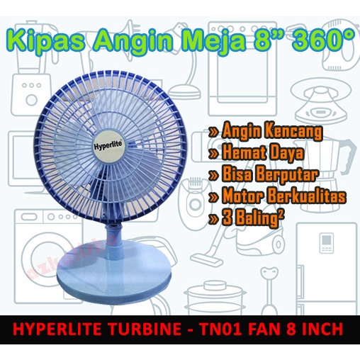 Hyperlite Turbine TN01 Kipas Angin Duduk 8 Inchi - Bisa Berputar Kanan Kiri - Angin Kencang - Produk