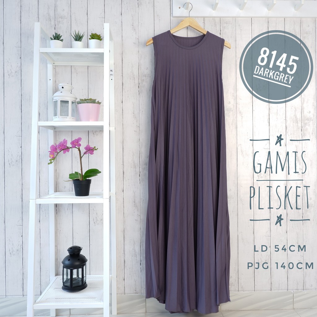 GAMIS PLISKET 8145 MAXY DRESS PLISKET PRISKET PLEATED DRESS PLISKET MAYUNG FLOWY TANPA LENGAN-3