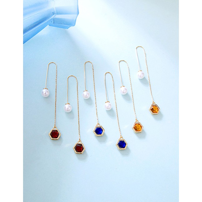 LRC Anting Tusuk Fashion Colorful Gemstone Tassel Ear Line F7652X