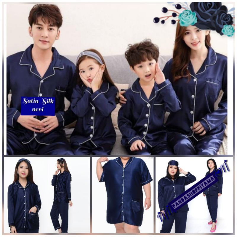 baju tidur piyama satin polos COUPLE SET / setelan pasangan keluarga lengan celana panjang nevi