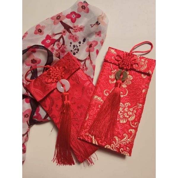 angpao merah dompet amplop imlek kain damask chinese new year samping