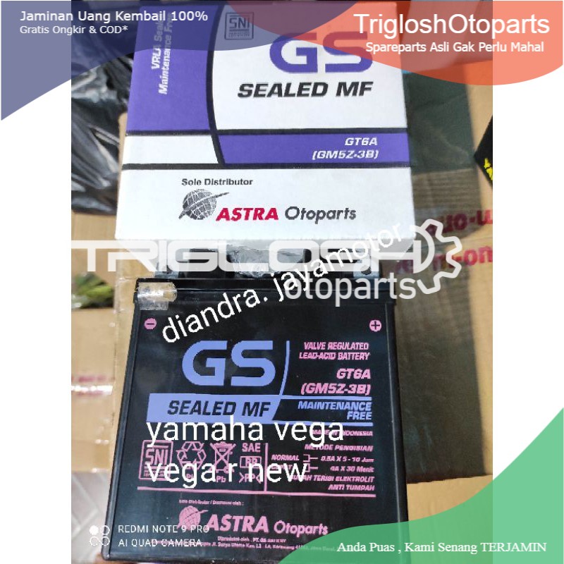 aki kering gs astra asli yamaha vega, r, new