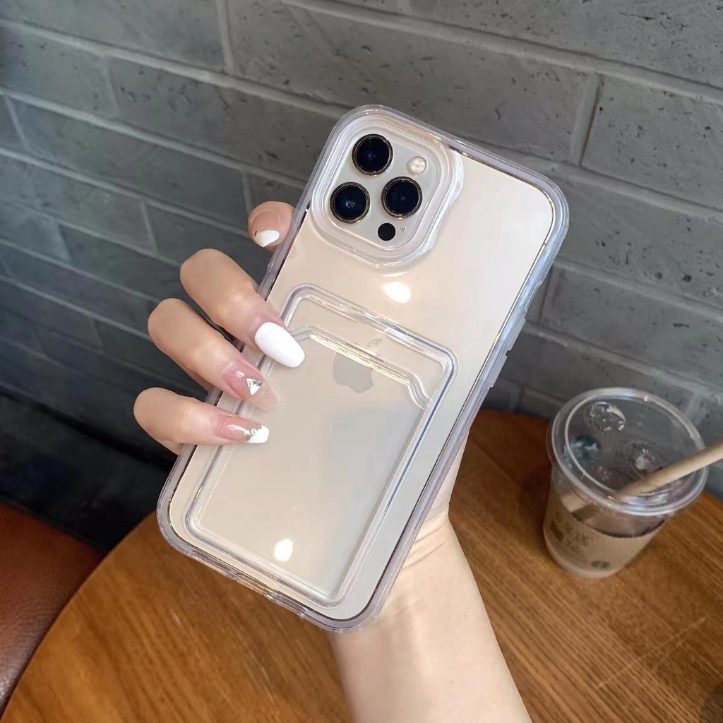 3 In 1 Soft Case Tpu Transparan Slim Fit Bumper Karet Shockproof Holder Kartu Untuk compatible for Iphone 13 Pro Max 12 11 Pro Max X Xs Max Xr 8 7Plus