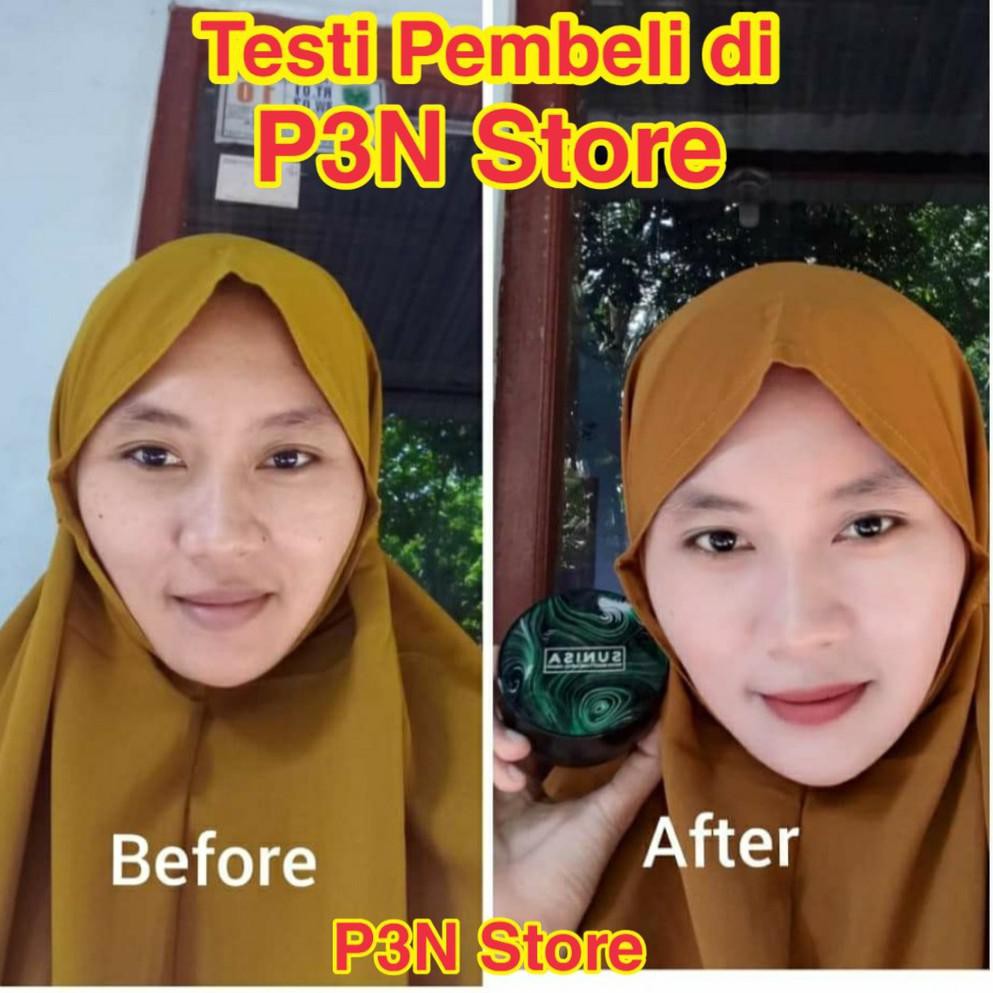 Rek0meded,,BB Cushion Sunisa Waterproof Foundation Pencerah Pemutih Wajah Glowing Fondation Kosmetik