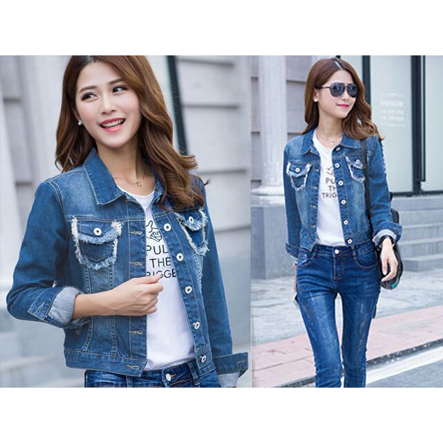 [Jaket Rinata Varian Warna RO] Jaket Wanita Jeans Biru/Biru Muda