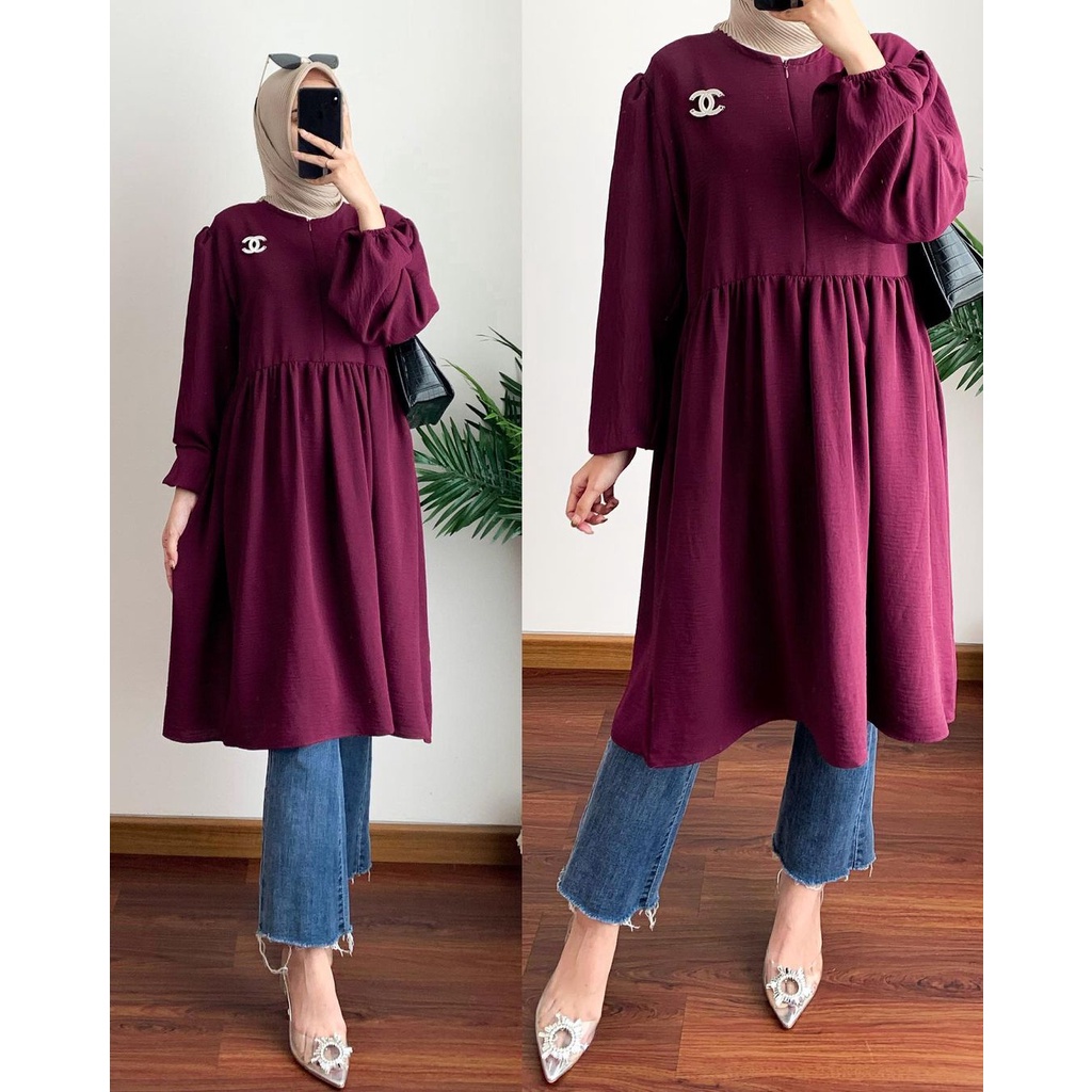 FARA LONG TUNIK CASUAL / ATASAN WANITA BAHAN ADEM CRINKLE / TUNIK TERBARU / ATASAN TUNIK TERMURAH / TUNIK POLOS