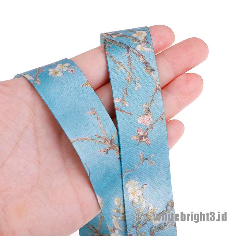 &lt; White3 &gt; 1pc Tali Lanyard Motif Tulisan Van Gogh Untuk Kartu ID / Handphone