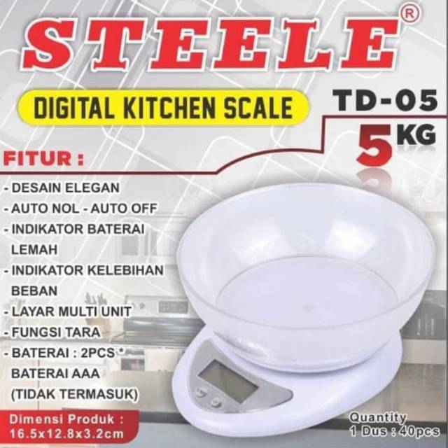 Timbangan Dapur Digital 5 KG STEELE TD-05 / Kitchen Scale Kue