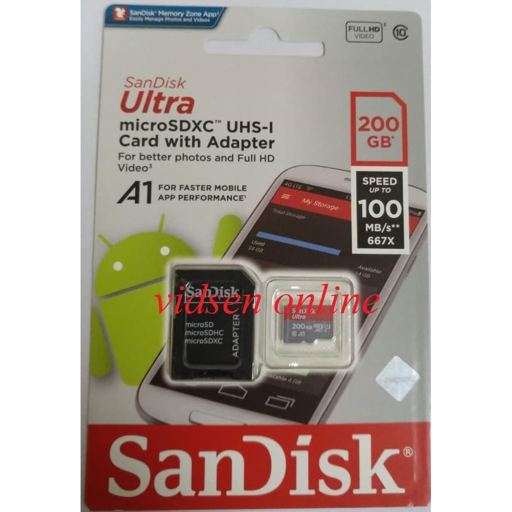 SANDISK ULTRA A1 MICRO SD / MICROSD CARD 200GB 100MBPS - GARANSI