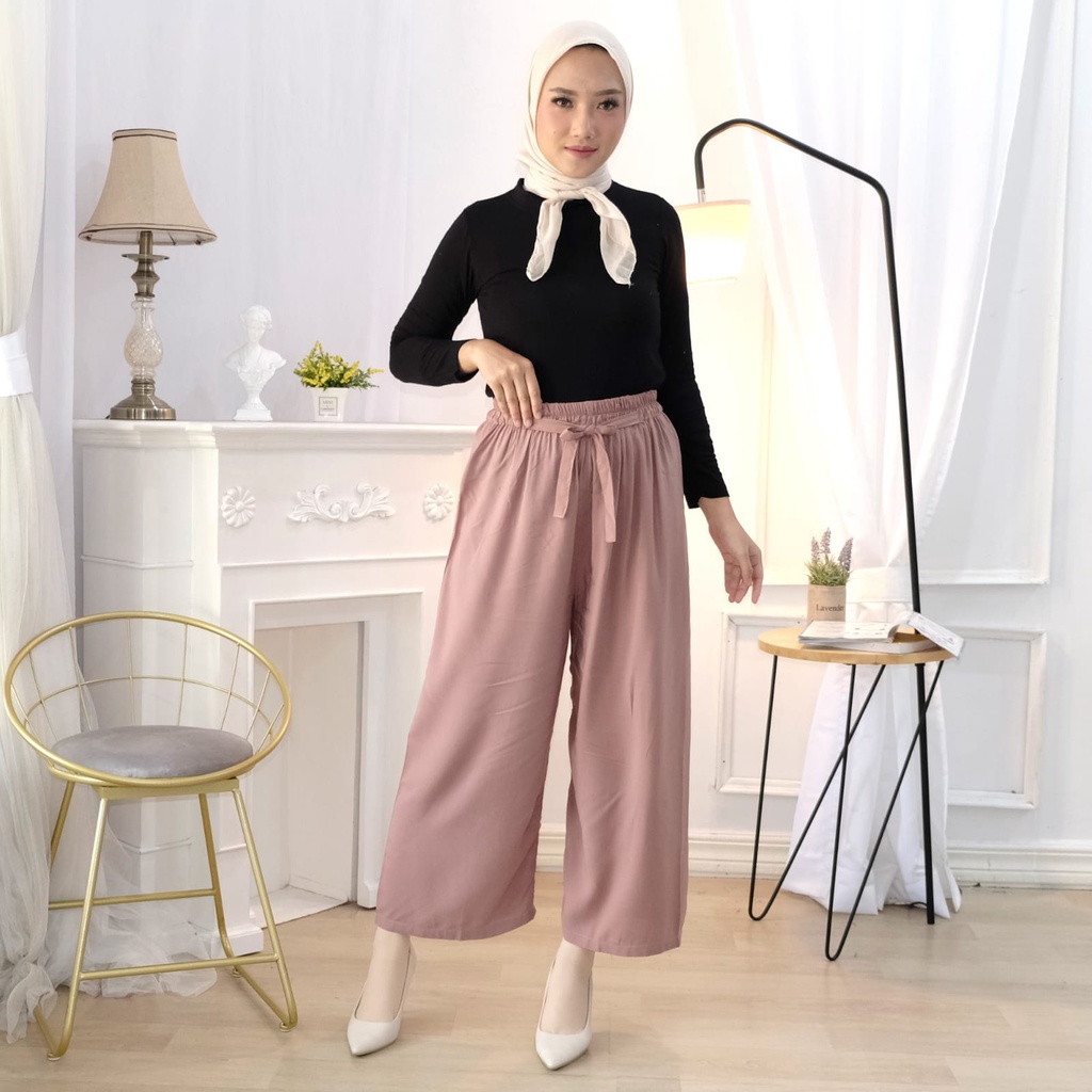 Celana Kulot Rayon Wanita Loose Cullote Pants Homewear fit to XL