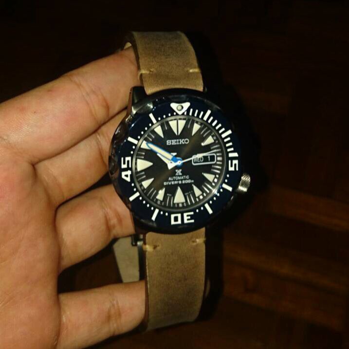 Watch Band Strap Seiko Sea Horse, Sea Monster, Landshark Gunny Straps Minim Chocolate 21mm