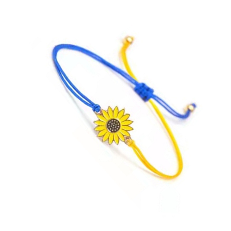 Gelang Persahabatan Tali Lilin Biru Kuning Kawat Alloy Hias Bunga Matahari Daisy