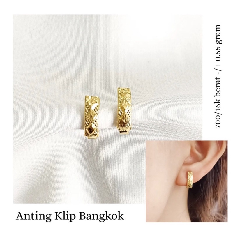 Anting emas asli kadar 700 70% 22k anting cetek simpel elegant anting klip elegant