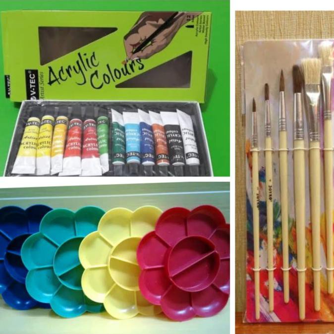 

TERMURAH Paket Lukis (cat akrilik,kuas,palet) Kode 229