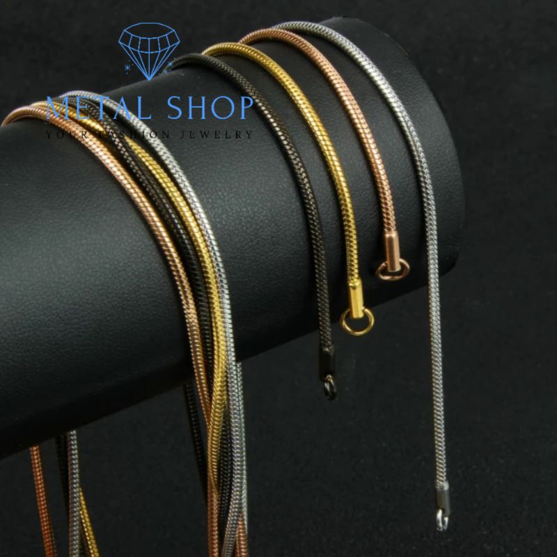 Kalung Titanium Anti Karat Warna Emas Silver Hitam Model Bulat