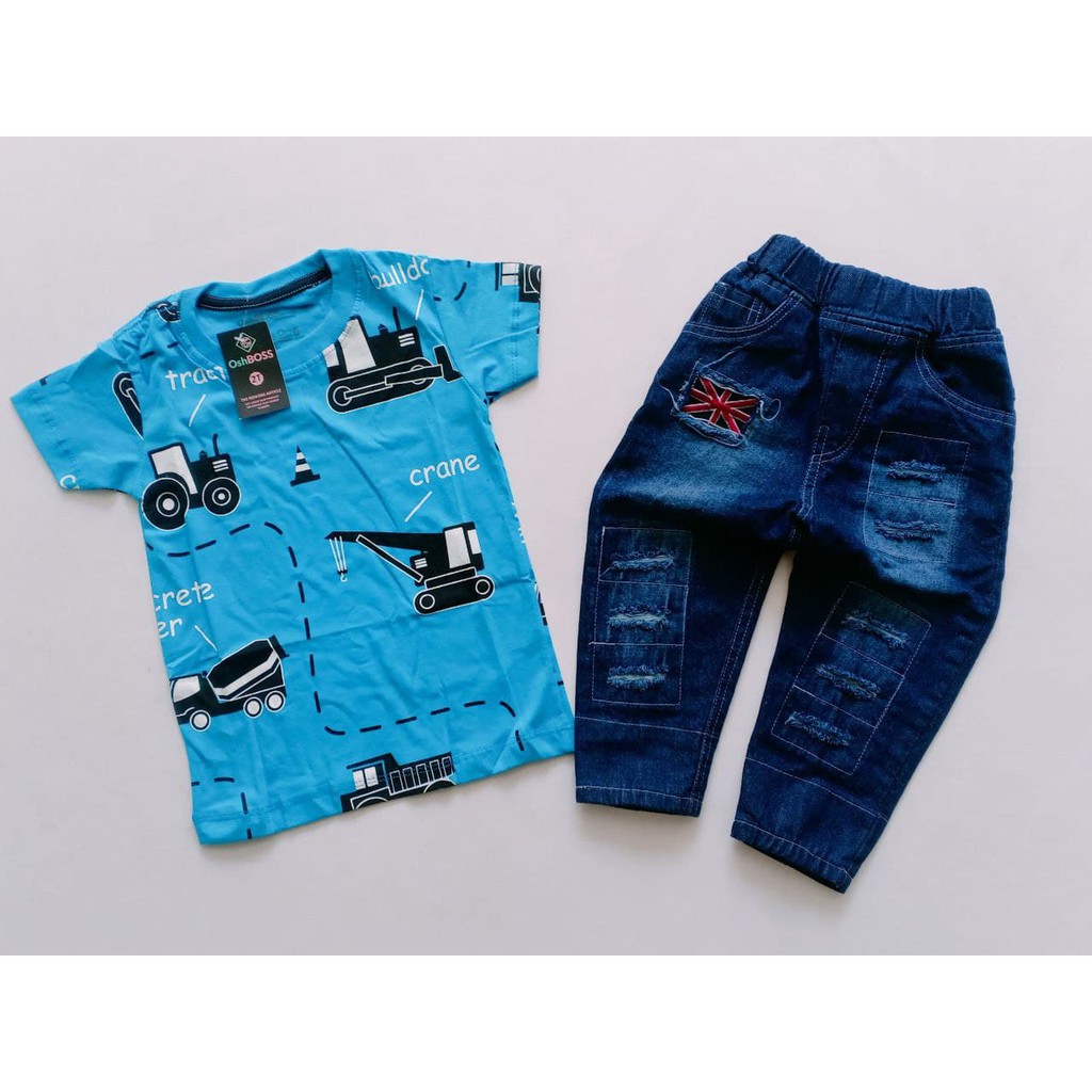 BAJU STELAN ANAK LAKI LAKI KAOS DISTRO DAN CELANA RIPPED BENDERA PPREMIUM OSHBOSS 1-7