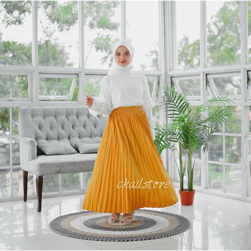 Rok Plisket Premium / Mayung / Skirt Wanita Muslim / Pleated / Remple Panjang