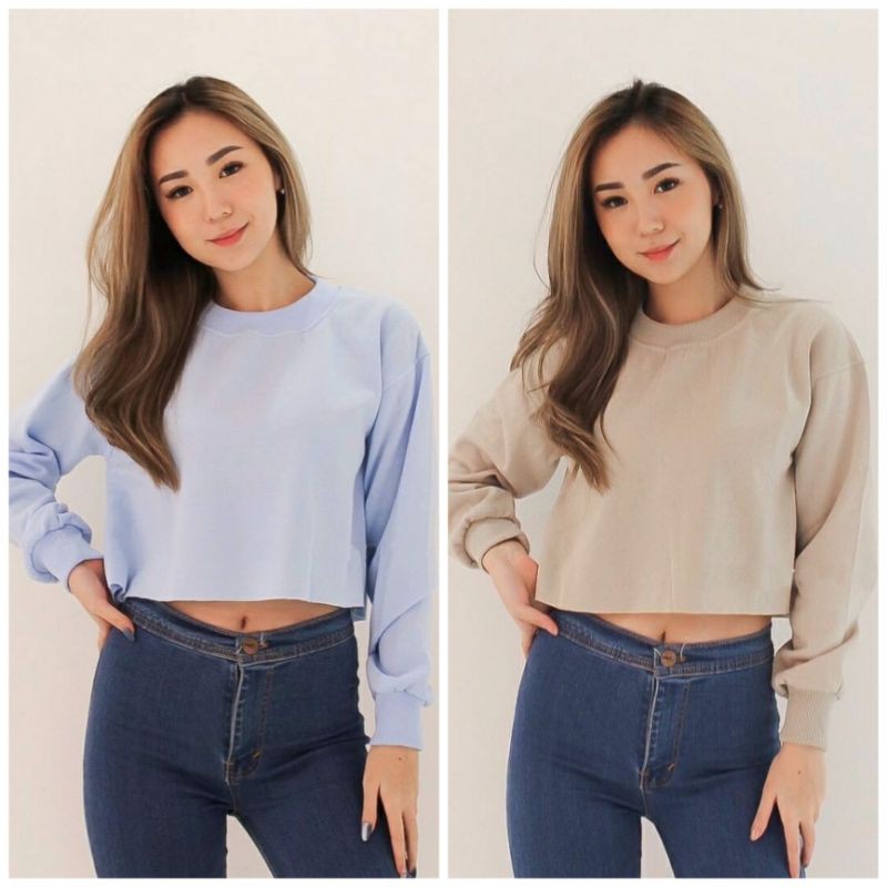 Oversized Basic Sweater Crop - sweater crop polos