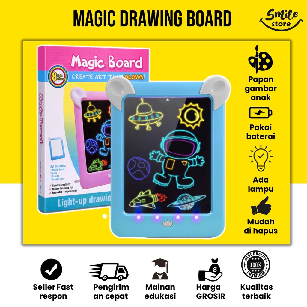 

Papan Tulis Anak Drawing Board Ada lampu LED Mainan edukasi