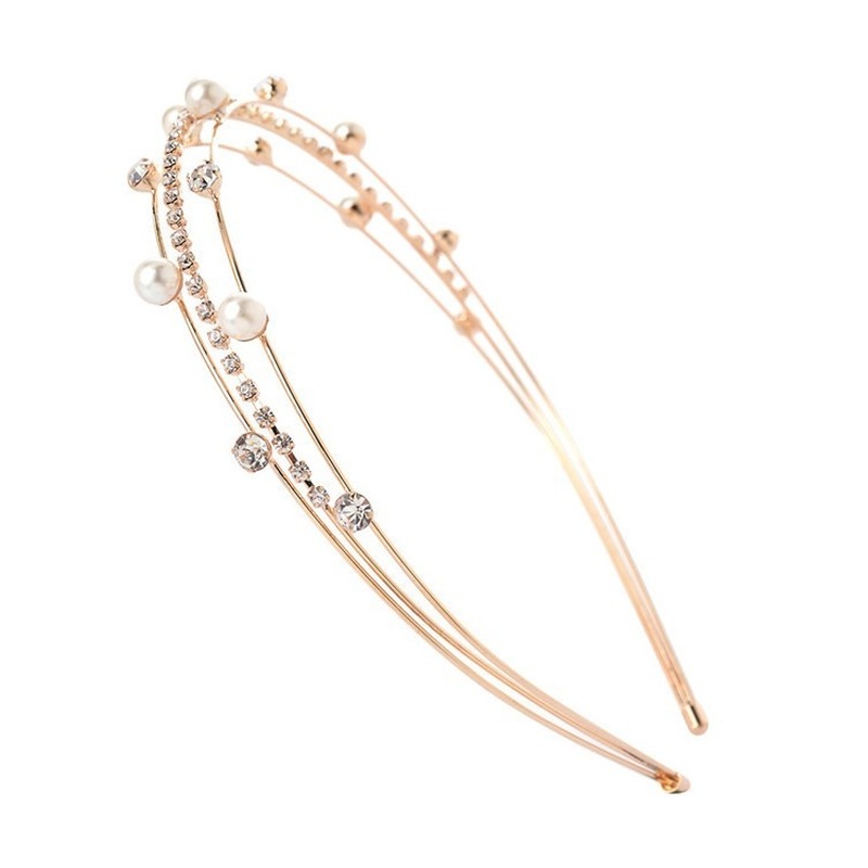 Alloy Headband Simple Pearl Diamond Hair Hoop Girls Korean Simple Hair Band