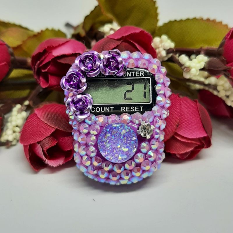 ungu tasbih digital hias swarovsky blink led alarm souvenir grosir haji umroh oleh oleh pengajian