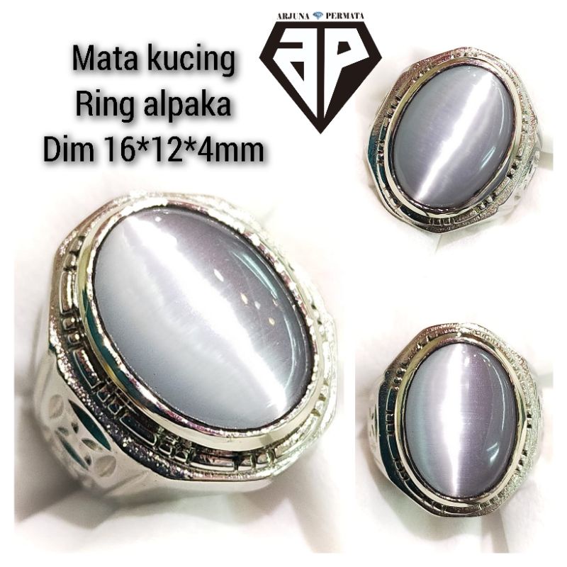 cincin batu mata kucing putih cat eye asli ring alpaka