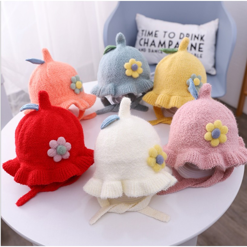 Topi bulat anak dan bayi import motif gelombang bunga