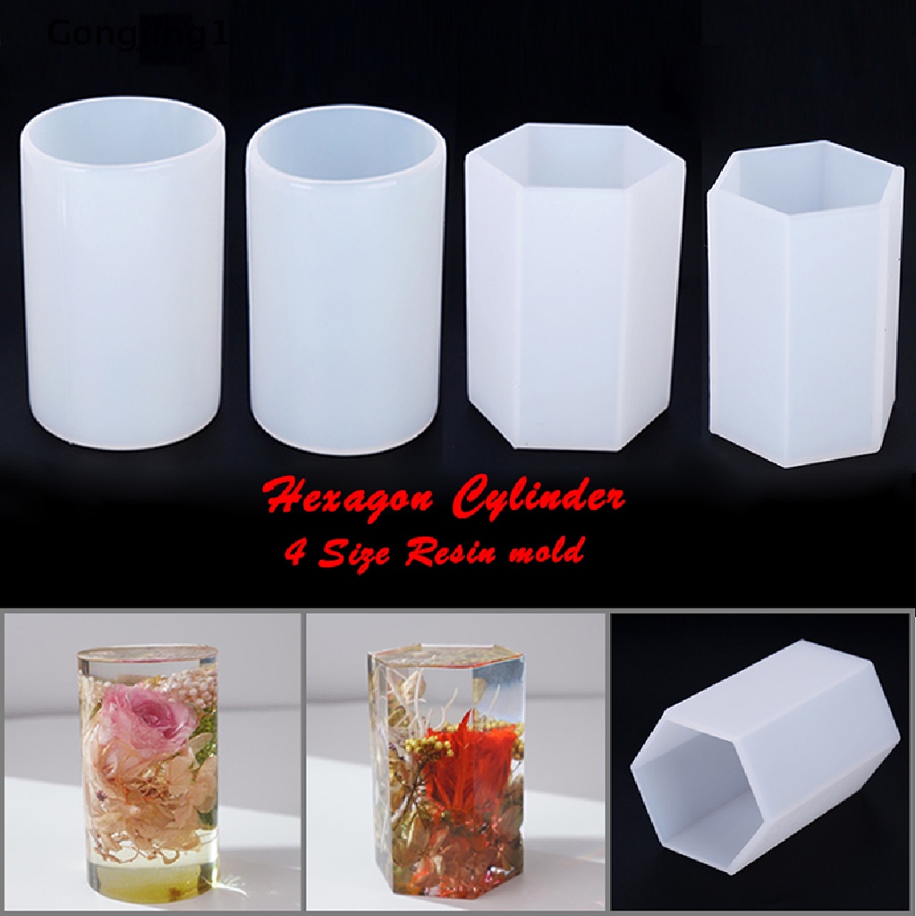 Gongjing1 Cetakan Resin Bentuk Silinder Hexagon Bahan Silikon Untuk Membuat Perhiasan DIY