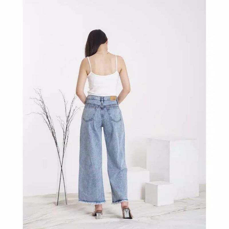 YAOSHI - Celana Highwaist Kulot Jeans Wanita - Boyfriend Jeans Kulot Rawis  JEANS TEBAL 14 OZ