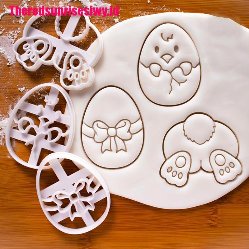 3 Pcs Cetakan Pemotong Fondant Icing Biskuit Bentuk Kelinci Telur Paskah Ayam Untuk Dapur