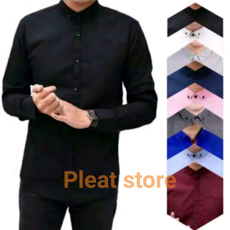 Baju Kemeja Polos Pria Lengan Panjang Kasual Hem Premium