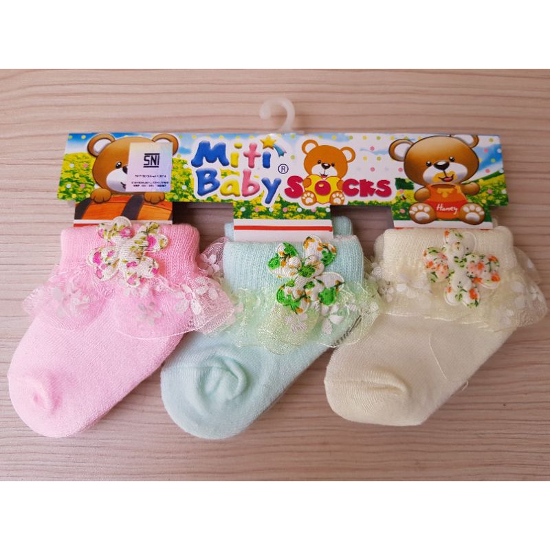 ( Termurah !! ) Kaos Kaki bayi RENDA / Kaos Kaki Bayi isi 3 Pasang/ Kaos Kaki Bayi Perempuan 0 6 Bulan / Kaos Kaki Newborn