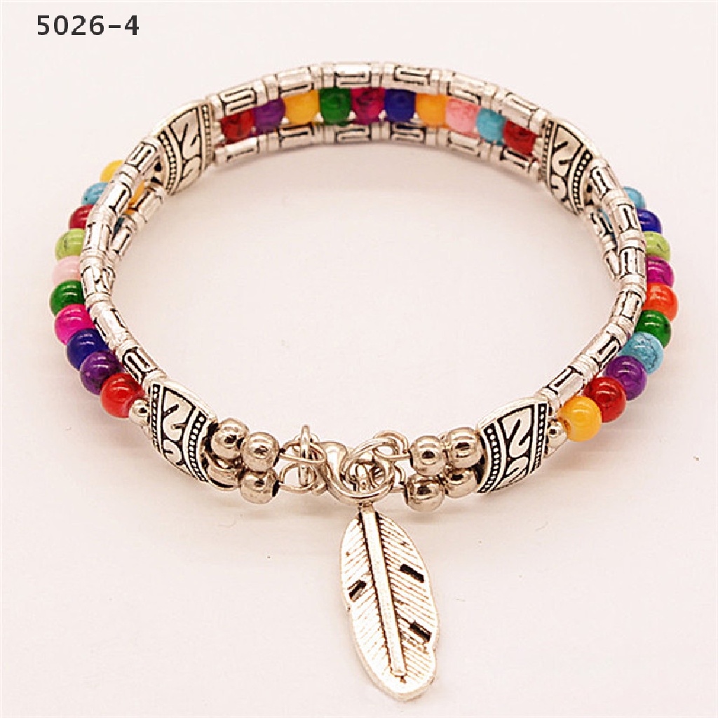 5026-4 Fashion Tibetan Silver Feather Bangle Women Gypsy Turquoise Vintage Bohemian Bracelet 5026-4