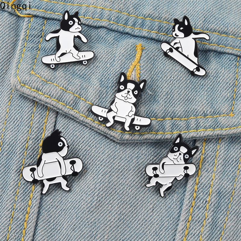 Bros Pin Enamel Bentuk Kartun Anjing Skateboard Bahan Metal Untuk Hadiah Teman