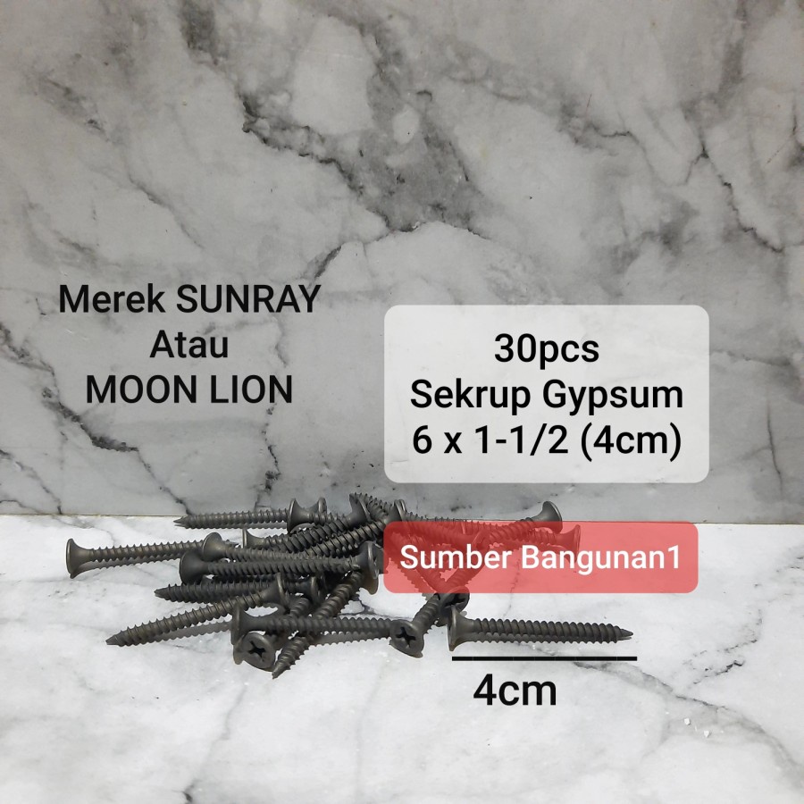 Sekrup gypsum 6x1-1/2 (30pcs) SUNRAY skrup baja hitam gipsum 4cm