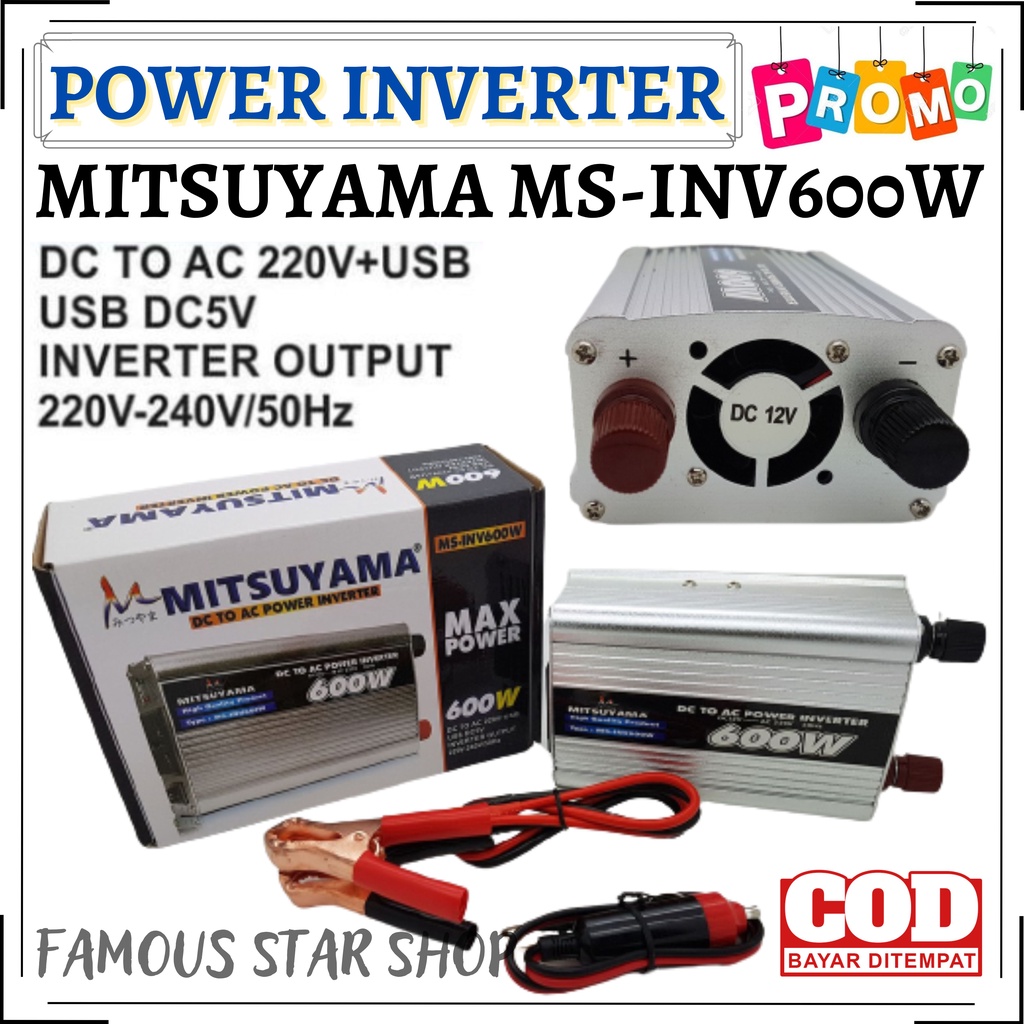 Inverter Power DC To AC 600 Watt With USB 5 V Mitsuyama MS-INV600W | FMS