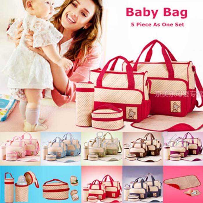 DIAPER BAG IMPOR TAS PERLENGKAPAN BAYI  TRAVELING BAG 5 IN 1 MULTIFUNGSI