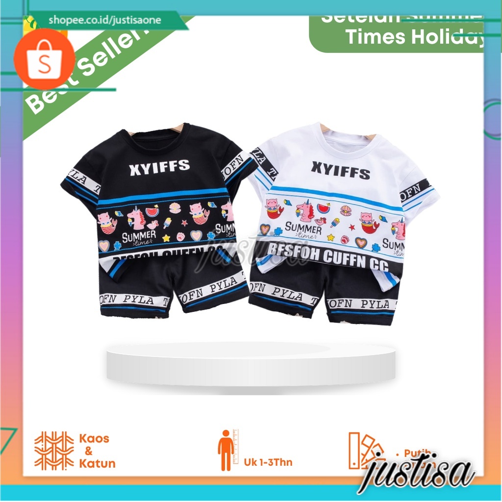 Promo !! Stelan anak Cowok import / One set anak import / Setelan summer times holiday ukuran 1-3 tahun